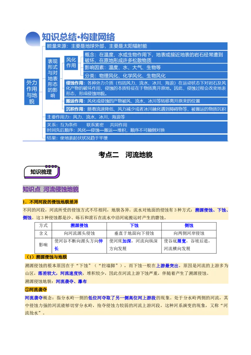 第14讲外力作用与地表形态（含河流地貌、河流冲淤）（讲义）（原卷版）_9.2025地理总复习_2025年新高考资料_一轮复习_2025年高考地理一轮复习讲练测（新教材新高考）