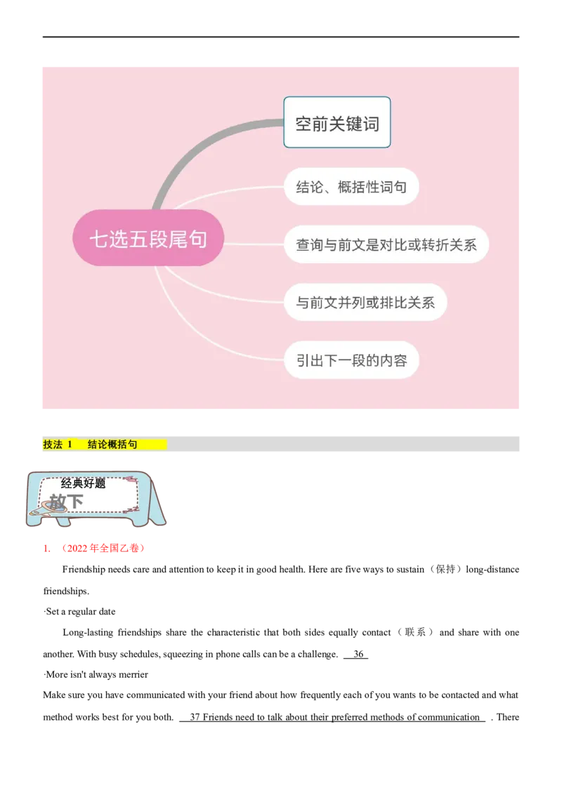 专题22阅读理解：七选五段尾句--备考2023年高考二轮英语复习讲练测--讲练_3.2025英语总复习_赠品通用版（老高考）复习资料_二轮复习_2023年高考英语二轮复习讲练测（全国通用）