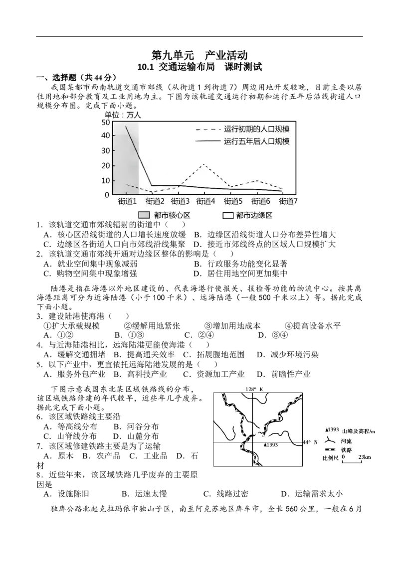 测10.1交通运输布局-考点聚焦2023年高考地理总复习讲练测_9.2025地理总复习_赠品通用版（老高考）复习资料_专项复习_考点聚焦2023年高考地理总复习讲练测