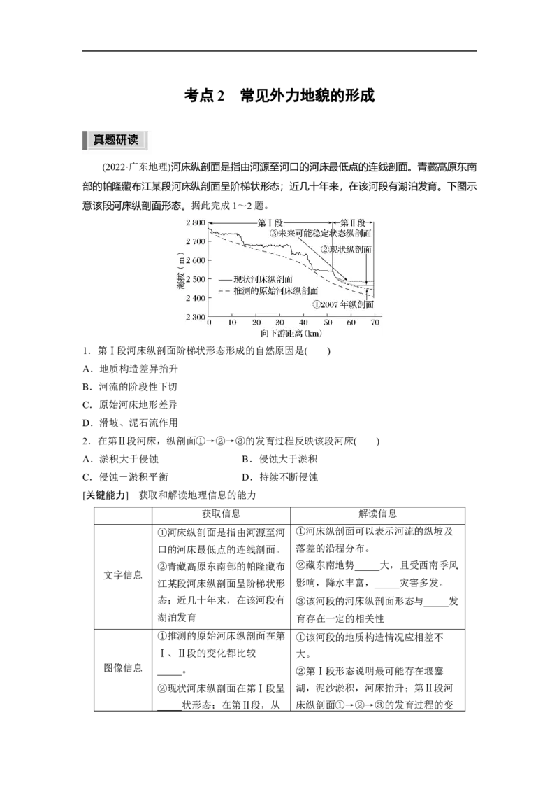 第1部分专题4考点2　常见外力地貌的形成_9.2025地理总复习_赠品通用版（老高考）复习资料_二轮复习_2023年高考地理二轮复习讲义+课件（全国版）_学生版_学生用书Word版文档