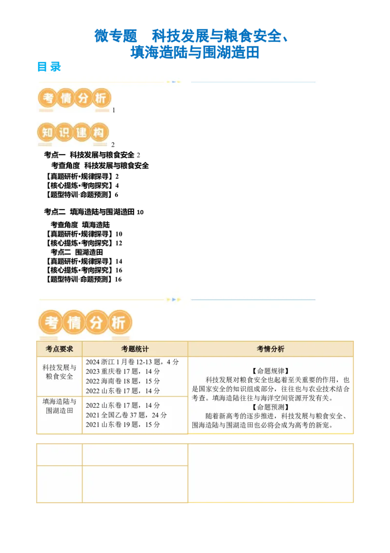 微专题科技发展与粮食安全、填海造陆与围湖造田（讲义）（解析版）_9.2025地理总复习_2024年新高考资料_2.2024二轮复习_2024年高考地理二轮复习讲练测（新教材新高考）_微专题