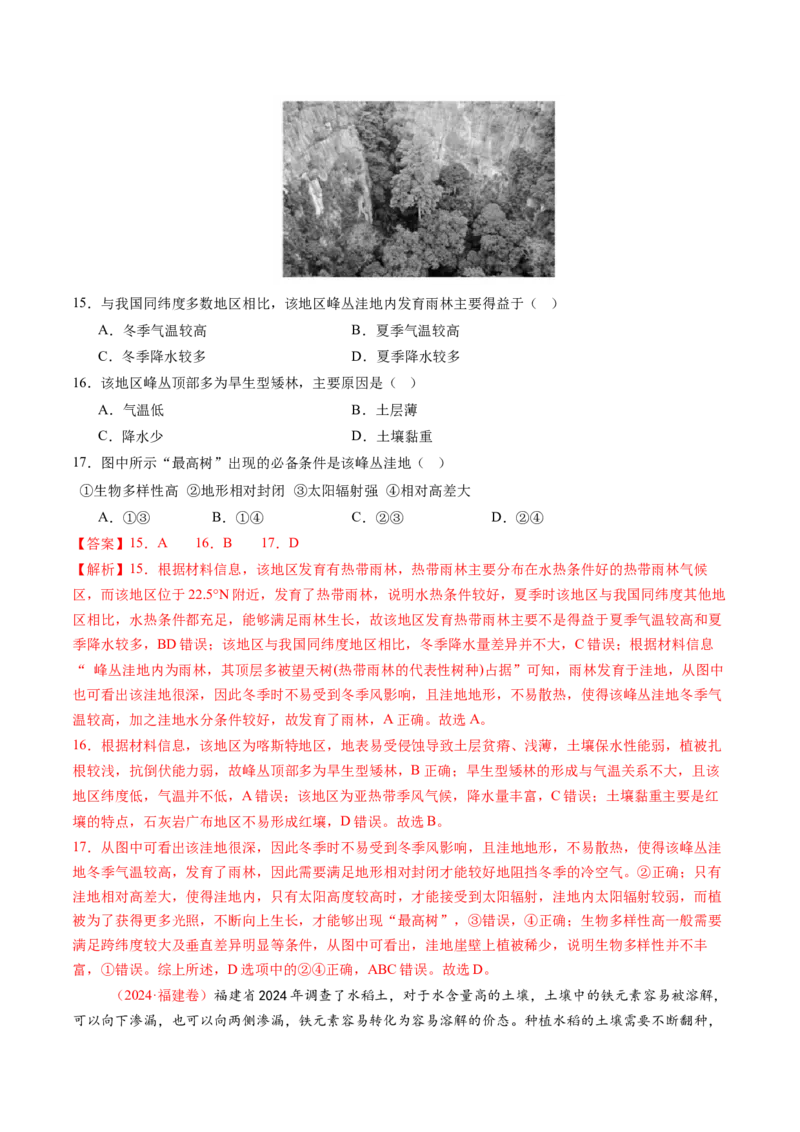 第16讲植被和土壤（练习）（解析版）_9.2025地理总复习_2025年新高考资料_一轮复习_2025年高考地理一轮复习讲练测（新教材新高考）