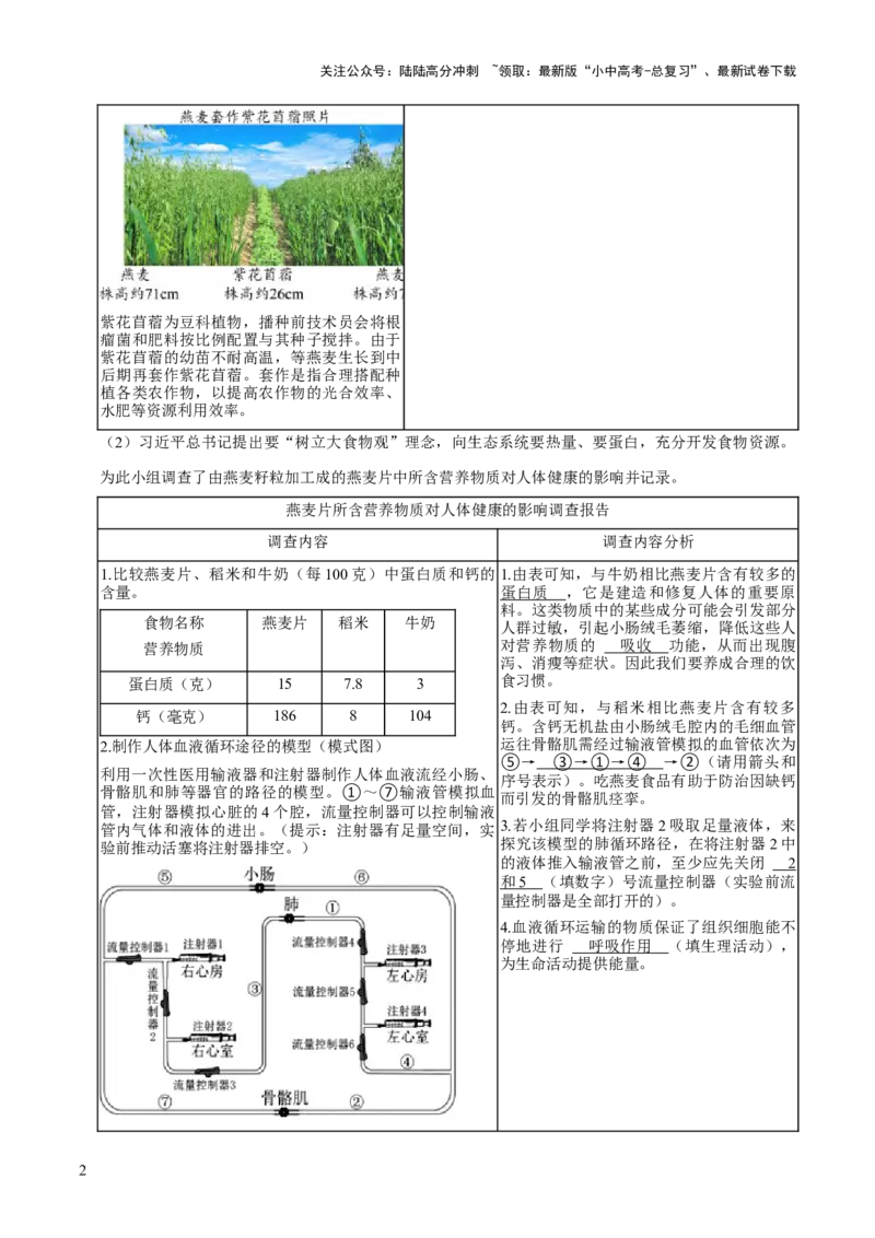 题型突破四资料分析题（解析版）_02中考总复习（2026版更新中）_08-生物-中考总复习_2024年中考复习资料_三轮复习_查漏补缺2024年中考生物复习冲刺过关（全国通用）_查补能力&middot;提升练