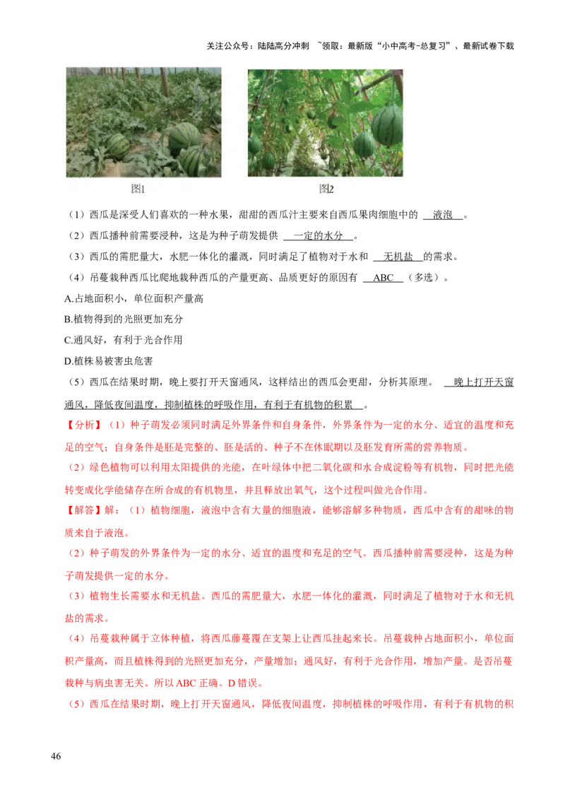 题型突破四资料分析题（解析版）_02中考总复习（2026版更新中）_08-生物-中考总复习_2024年中考复习资料_三轮复习_查漏补缺2024年中考生物复习冲刺过关（全国通用）_查补能力&middot;提升练