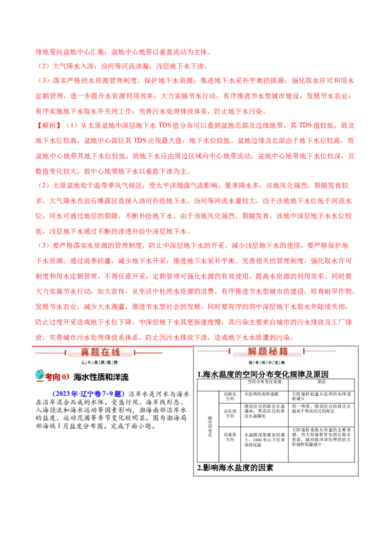 押题07地球上的水-备战2024年高考地理临考题型押题（辽宁卷）（解析版）_9.2025地理总复习_2024年新高考资料_5.2024三轮冲刺_备战2024年高考地理临考题号押题（辽宁卷）323128912