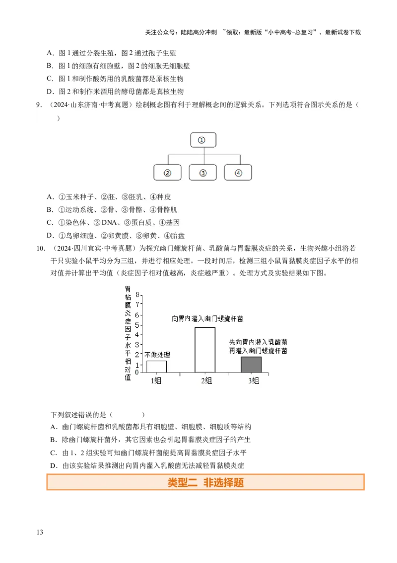 题型技巧与培训（讲练）（原卷版）_02中考总复习（2026版更新中）_08-生物-中考总复习_2025中考复习资料_2025中考二轮课件ppt+讲义+练习生物_测试