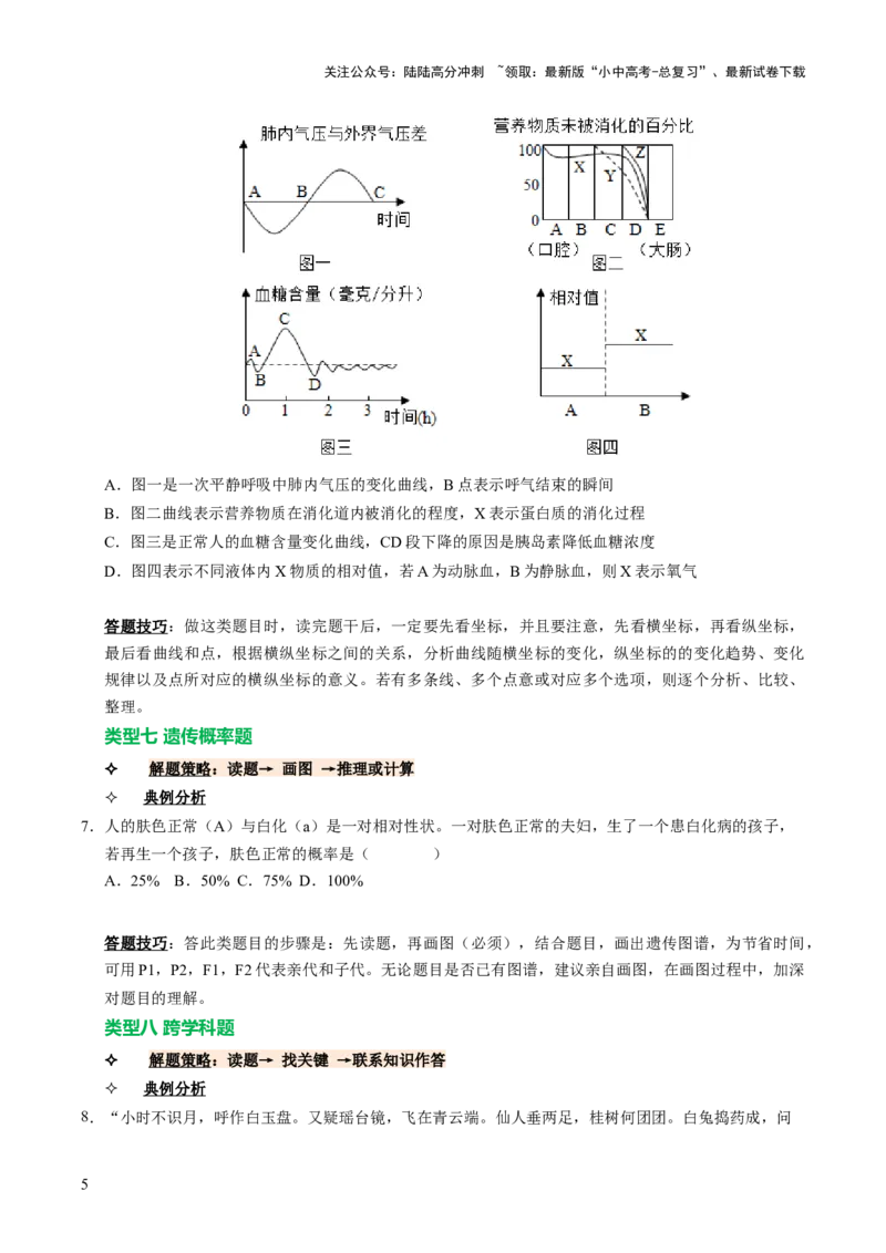 题型技巧与培训（讲练）（原卷版）_02中考总复习（2026版更新中）_08-生物-中考总复习_2025中考复习资料_2025中考二轮课件ppt+讲义+练习生物_测试