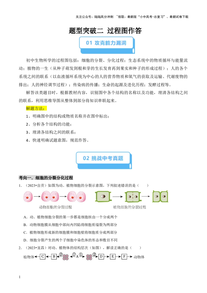 题型突破二过程图作答（原版卷）_02中考总复习（2026版更新中）_08-生物-中考总复习_2024年中考复习资料_三轮复习_查漏补缺2024年中考生物复习冲刺过关（全国通用）_查补能力&middot;提升练