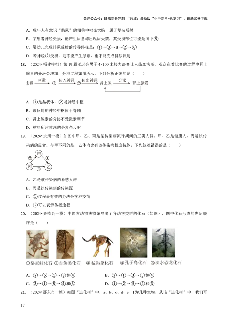 题型突破二过程图作答（原版卷）_02中考总复习（2026版更新中）_08-生物-中考总复习_2024年中考复习资料_三轮复习_查漏补缺2024年中考生物复习冲刺过关（全国通用）_查补能力&middot;提升练