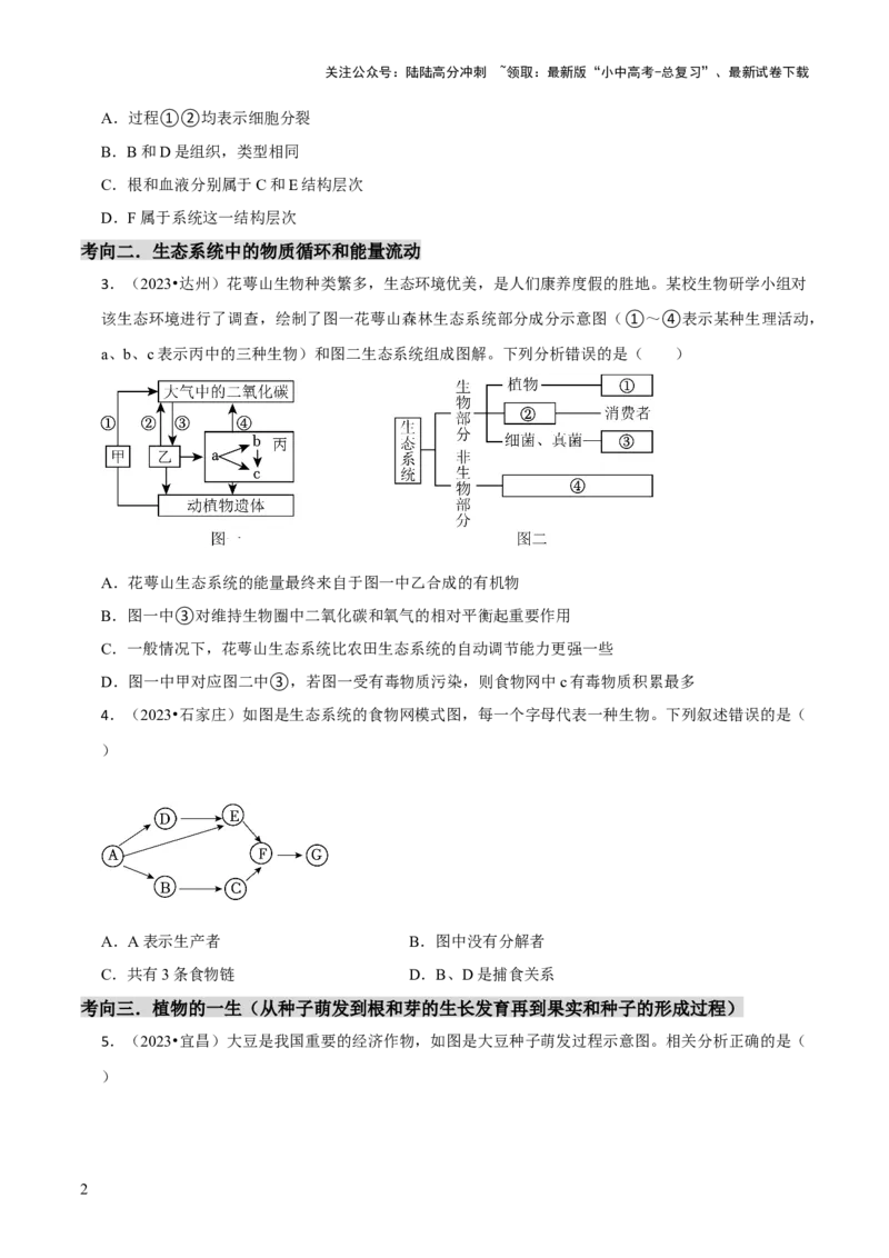 题型突破二过程图作答（原版卷）_02中考总复习（2026版更新中）_08-生物-中考总复习_2024年中考复习资料_三轮复习_查漏补缺2024年中考生物复习冲刺过关（全国通用）_查补能力&middot;提升练
