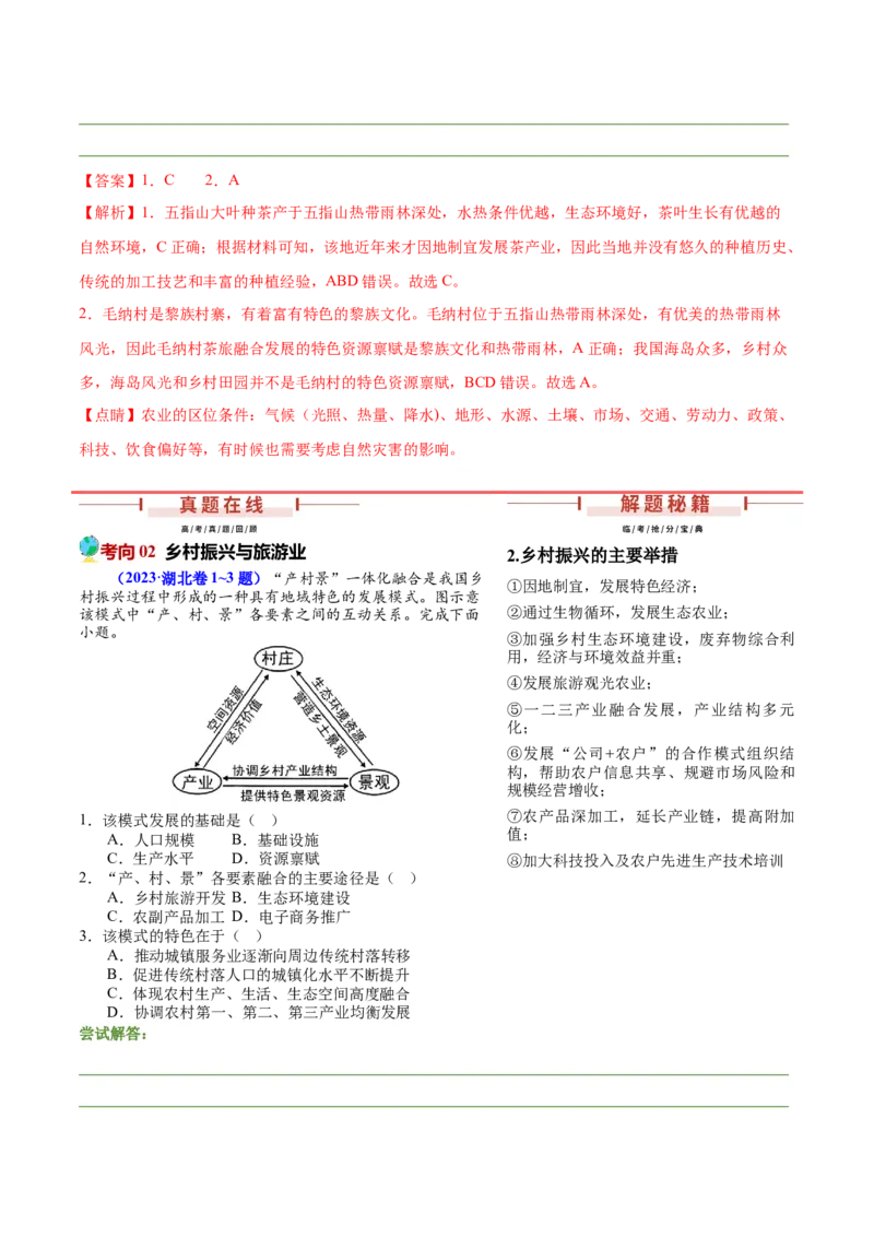 押新高考01乡村振兴-备战2024年高考地理临考题号押题（新高考通用）（解析版）_9.2025地理总复习_2024年新高考资料_5.2024三轮冲刺