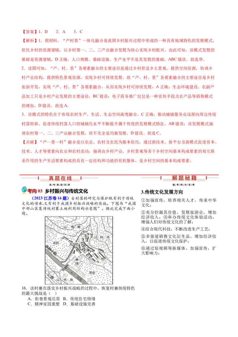 押新高考01乡村振兴-备战2024年高考地理临考题号押题（新高考通用）（解析版）_9.2025地理总复习_2024年新高考资料_5.2024三轮冲刺
