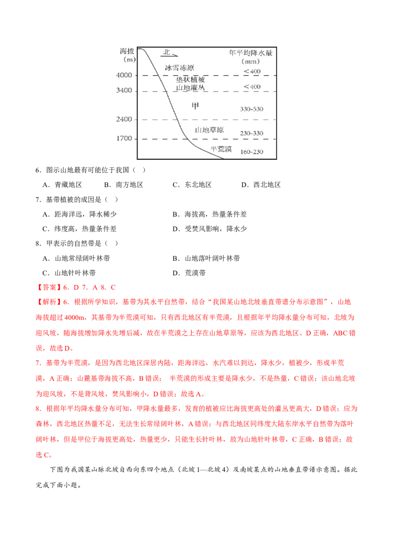 垂直带谱-2023年高三地理二轮小专题练习（新课标）（解析版))_9.2025地理总复习_2023年新高考复习资料_二轮复习_寒假小练2023年高三地理二轮小专题练习（新课标）291470456
