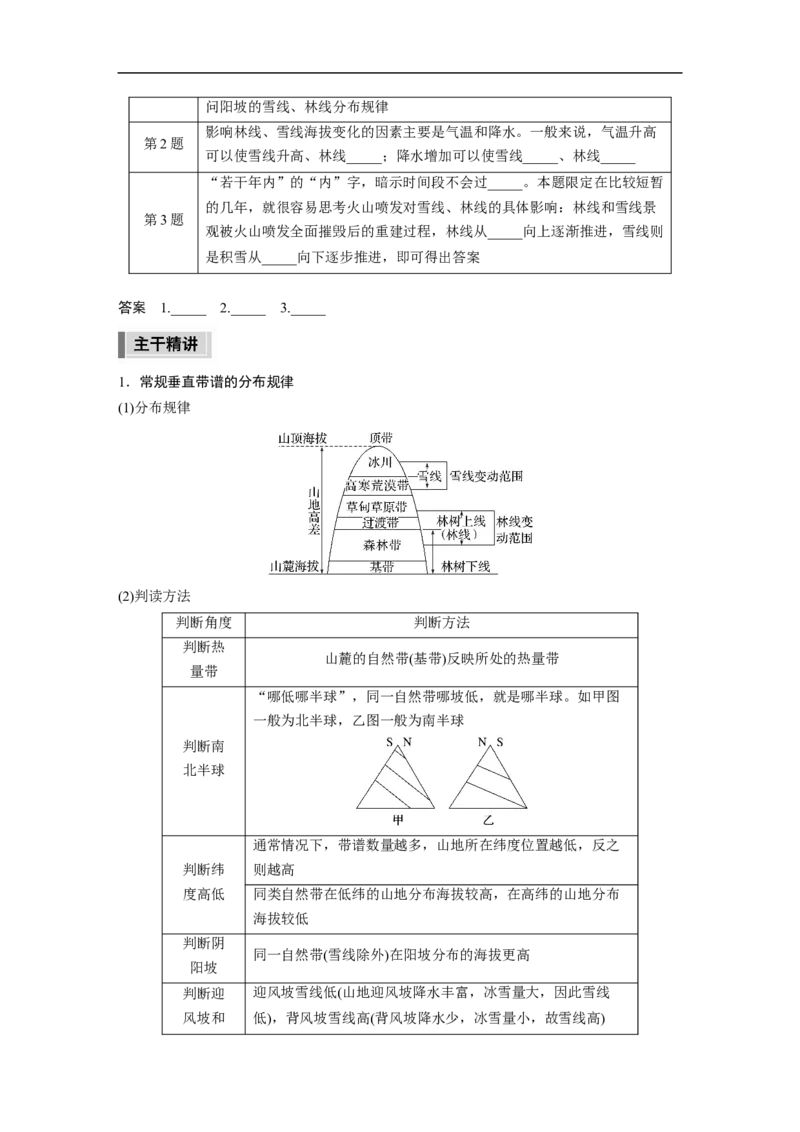 第1部分专题5考点3　垂直地域分异规律_9.2025地理总复习_赠品通用版（老高考）复习资料_二轮复习_2023年高考地理二轮复习讲义+课件（全国版）_学生版_学生用书Word版文档