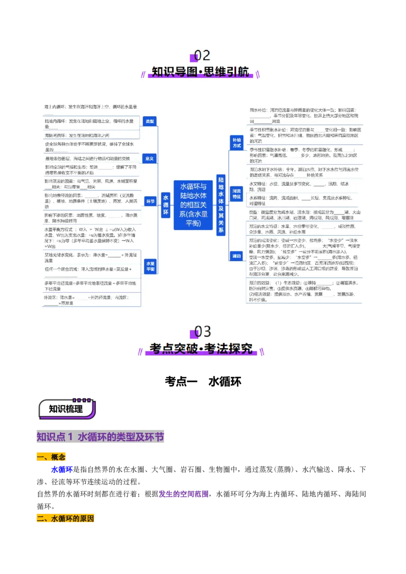第10讲水循环与陆地水体的相互关系(含水量平衡)（讲义）（原卷版）_9.2025地理总复习_2025年新高考资料_一轮复习_2025年高考地理一轮复习讲练测（新教材新高考）