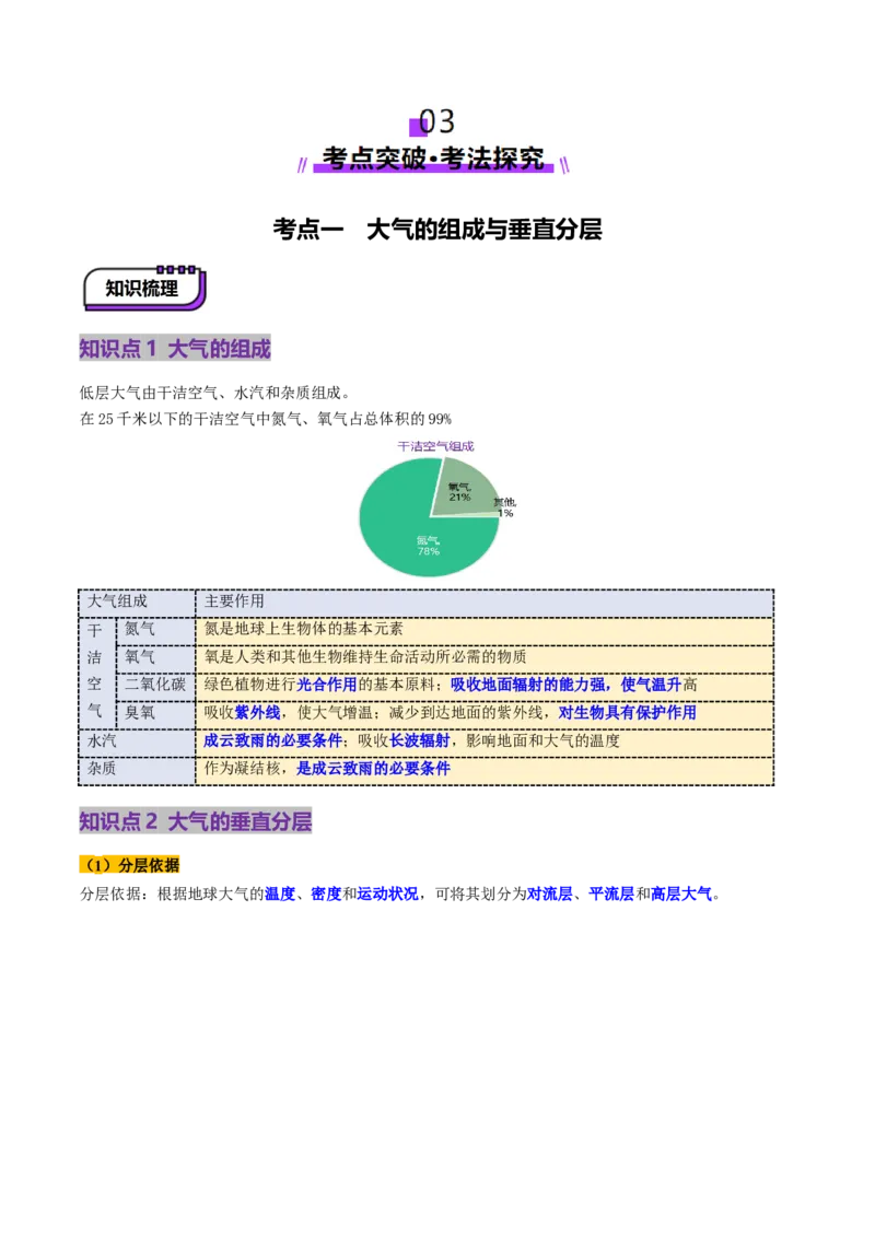 第06讲大气的组成、垂直结构及受热过程（讲义）（解析版）_9.2025地理总复习_2025年新高考资料_一轮复习_2025年高考地理一轮复习讲练测（新教材新高考）