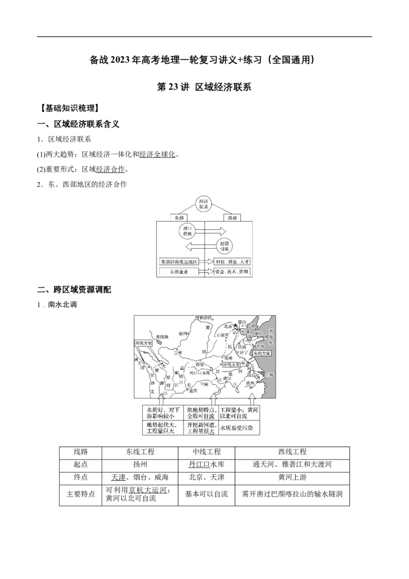 第23讲区域经济联系-备战2023年高考地理一轮复习讲义+练习（全国通用）（解析版）_9.2025地理总复习_赠品通用版（老高考）复习资料_一轮复习