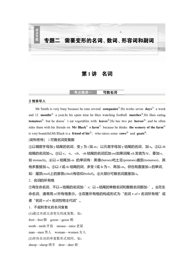专题二　第1讲　名词_3.2025英语总复习_2025年新高考资料_一轮复习_2025高考大一轮复习讲义+课件（完结）_2025高考大一轮复习英语（人教版）_配套Word版文档（教师版）语法专题