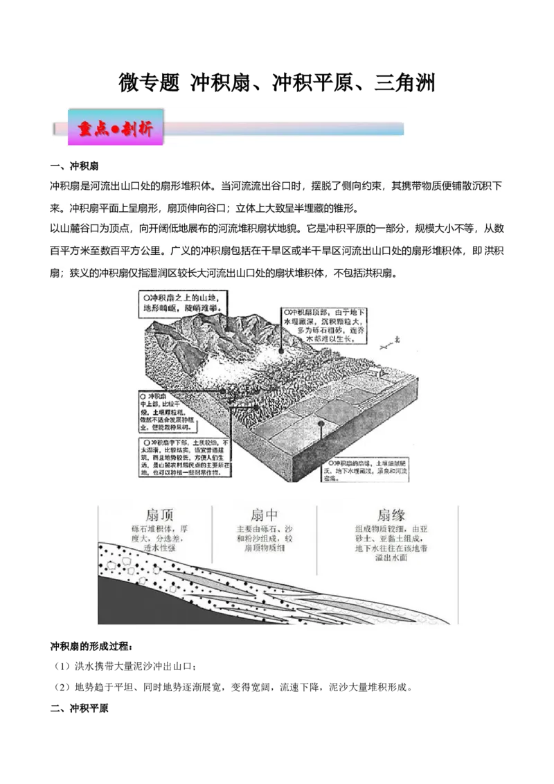 微专题冲积扇、冲积平原、三角洲（解析版）_9.2025地理总复习_2024年新高考资料_3.2024专项复习_备战2024年高考地理总复习专题考点+微专题集成讲练辑
