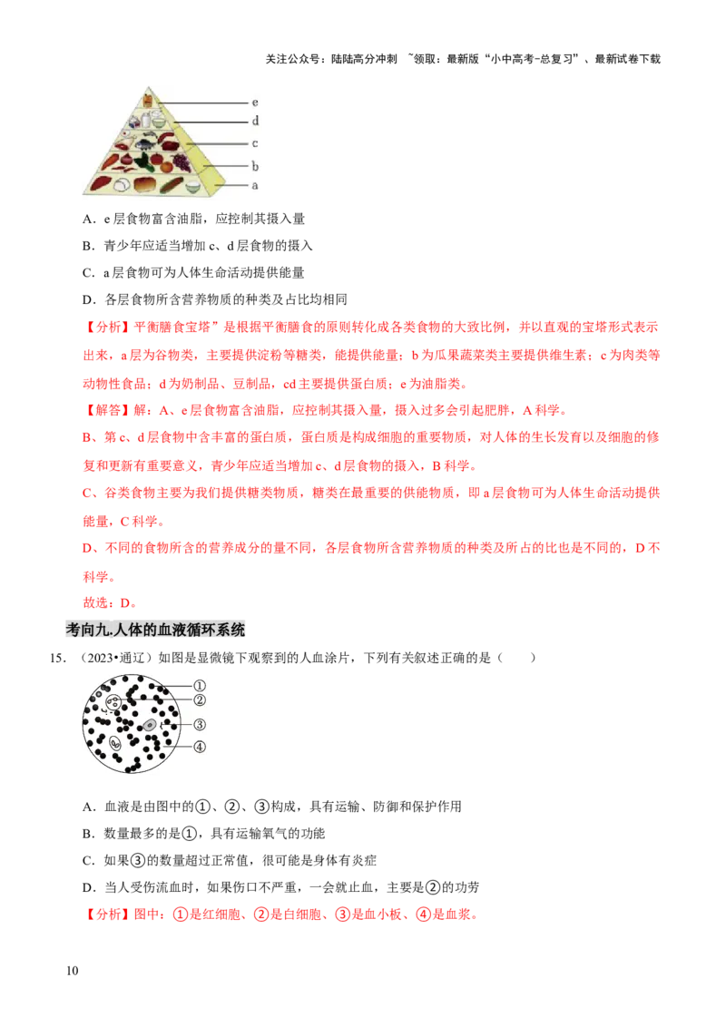 题型突破一结构图作答（解析版）_02中考总复习（2026版更新中）_08-生物-中考总复习_2024年中考复习资料_三轮复习_查漏补缺2024年中考生物复习冲刺过关（全国通用）_查补能力&middot;提升练