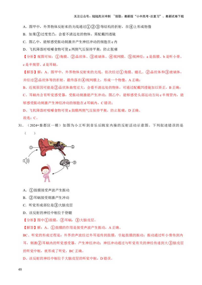 题型突破一结构图作答（解析版）_02中考总复习（2026版更新中）_08-生物-中考总复习_2024年中考复习资料_三轮复习_查漏补缺2024年中考生物复习冲刺过关（全国通用）_查补能力&middot;提升练