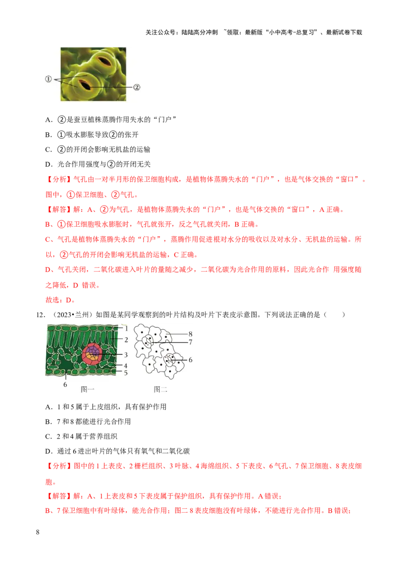 题型突破一结构图作答（解析版）_02中考总复习（2026版更新中）_08-生物-中考总复习_2024年中考复习资料_三轮复习_查漏补缺2024年中考生物复习冲刺过关（全国通用）_查补能力&middot;提升练