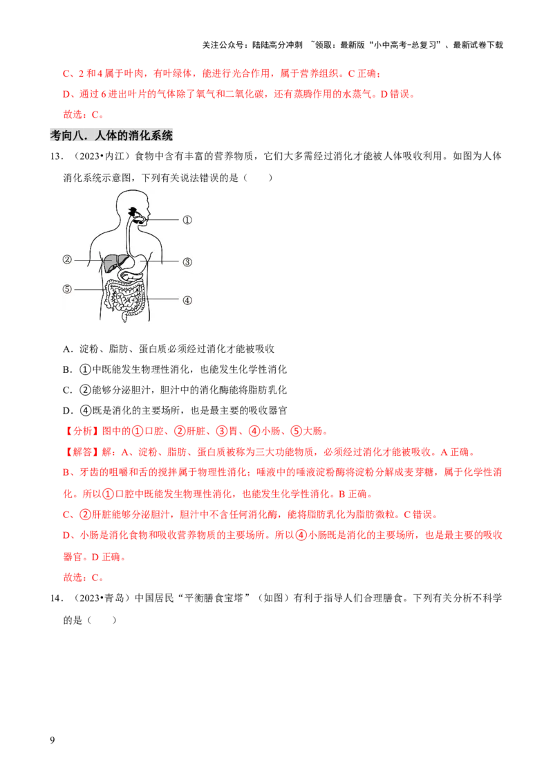 题型突破一结构图作答（解析版）_02中考总复习（2026版更新中）_08-生物-中考总复习_2024年中考复习资料_三轮复习_查漏补缺2024年中考生物复习冲刺过关（全国通用）_查补能力&middot;提升练