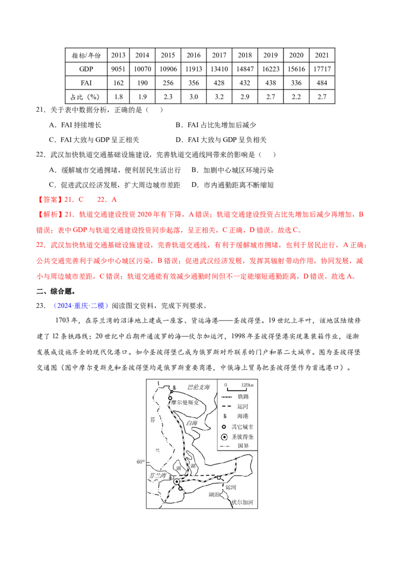 第20~22题交通建设与区域协同发展-备战2024年高考地理临考题号押题（江苏卷）（解析版）_9.2025地理总复习_2024年新高考资料_5.2024三轮冲刺