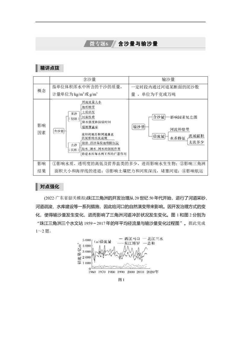 第1部分专题3微专题6　含沙量与输沙量_9.2025地理总复习_2023年新高考复习资料_二轮复习_2023年高考地理二轮复习讲义+课件（新高考版）_2023年高考地理二轮复习讲义（新高考版）_学生版