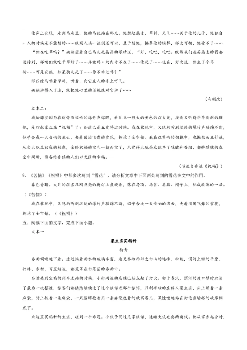 专题09读懂小说的环境（练习）-2024年高考语文二轮复习讲练测（新教材新高考）(原卷版)(1)_1.2025语文总复习_2024年新高考资料_2.2024二轮复习