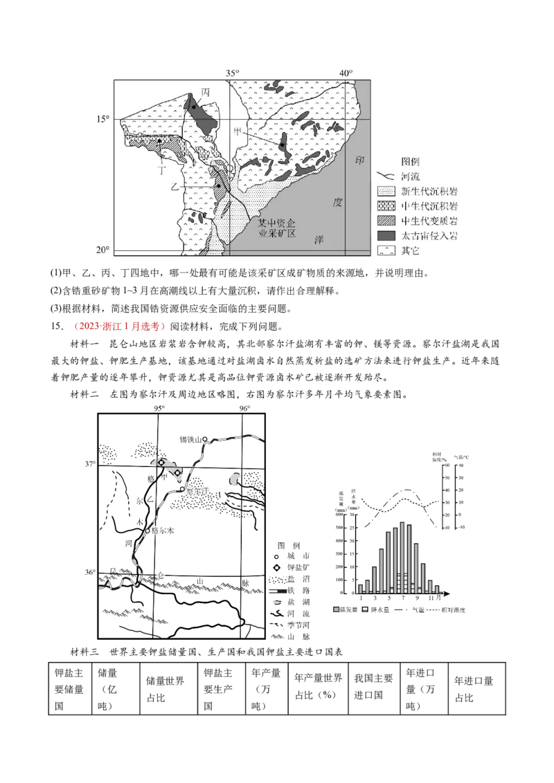 查补知识&middot;通关练专题10资源、环境与国家安全（原卷版）_9.2025地理总复习_2024年新高考资料_5.2024三轮冲刺_查漏补缺2024年高考地理复习冲刺过关（新高考通用）