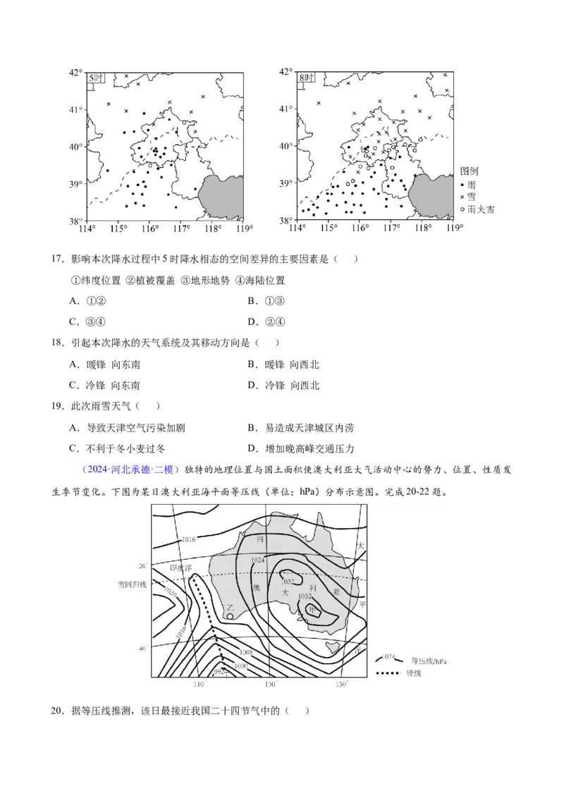 第8~10题大气运动-备战2024年高考地理临考题号押题（江苏卷）（原卷版）_9.2025地理总复习_2024年新高考资料_5.2024三轮冲刺_备战2024年高考地理临考题号押题（江苏卷）323403113
