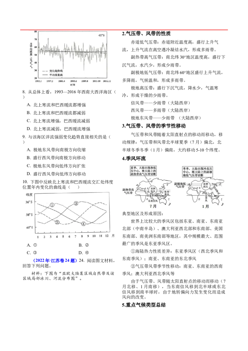 第8~10题大气运动-备战2024年高考地理临考题号押题（江苏卷）（原卷版）_9.2025地理总复习_2024年新高考资料_5.2024三轮冲刺_备战2024年高考地理临考题号押题（江苏卷）323403113