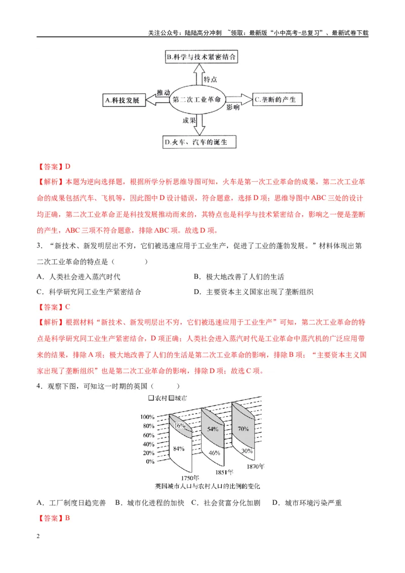（练习）专题24第二次工业革命和近代科学文化（解析版）_02中考总复习（2026版更新中）_06-历史-中考总复习_2024年中考复习资料_一轮复习_配套练习（原卷版+解析版）
