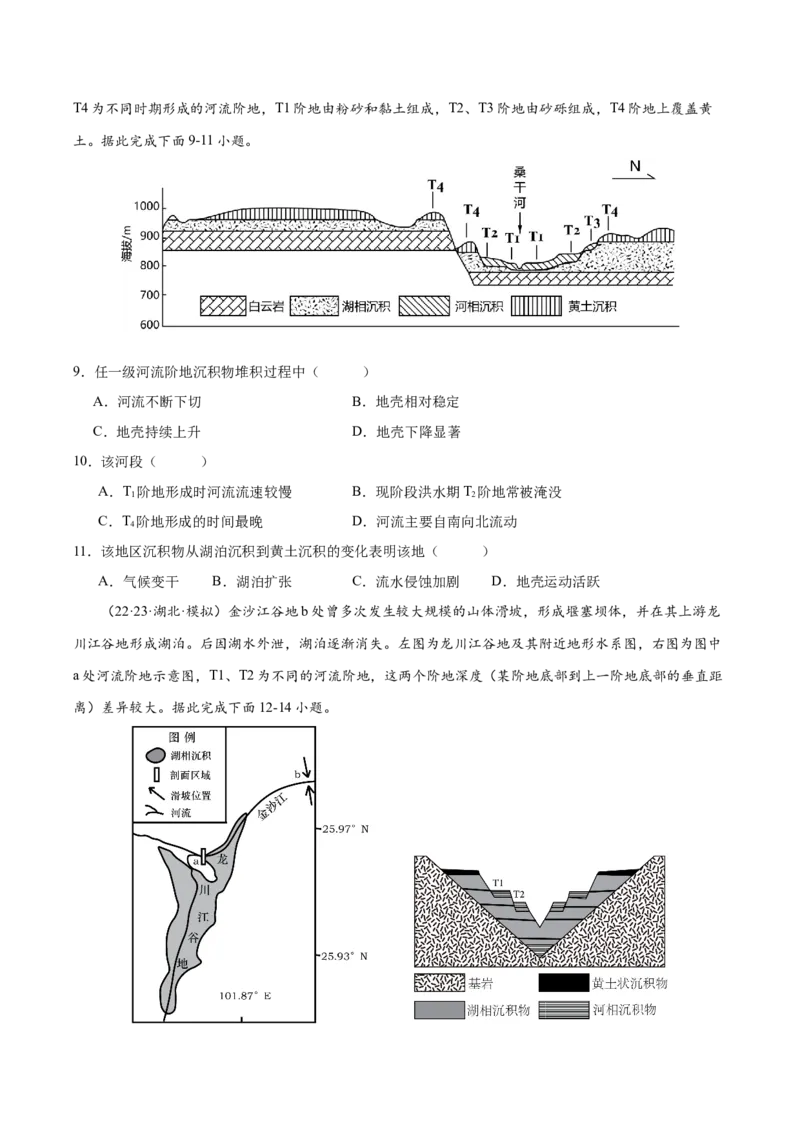 微专题河流阶地（原卷版）_9.2025地理总复习_2024年新高考资料_3.2024专项复习_备战2024年高考地理总复习专题考点+微专题集成讲练辑