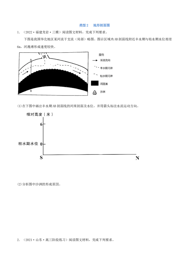 类型02地形剖面图（原卷版）_9.2025地理总复习_2023年新高考复习资料_专项复习_2023年高考地理实践力之图形绘制或填涂类题型突破（新高考）
