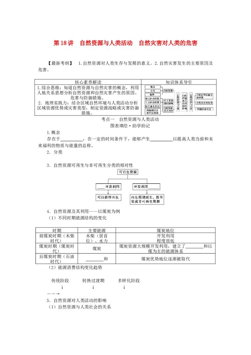 统考版2023版高三地理一轮复习第18讲自然资源与人类活动自然灾害对人类的危害学生用书_9.2025地理总复习_赠品通用版（老高考）复习资料_一轮复习