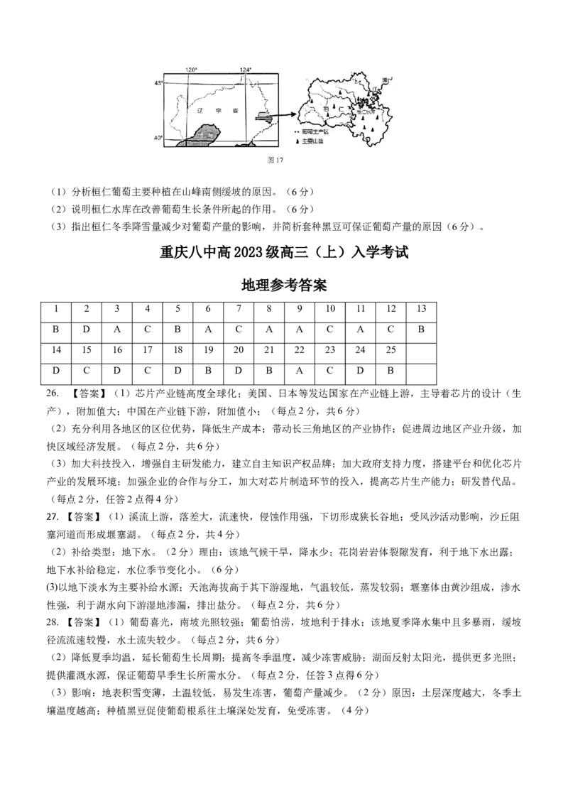 重庆市第八中学校2022-2023学年高三上学期入学考试地理试题_9.2025地理总复习_2023年新高考复习资料_3地理高考模拟题_新高考