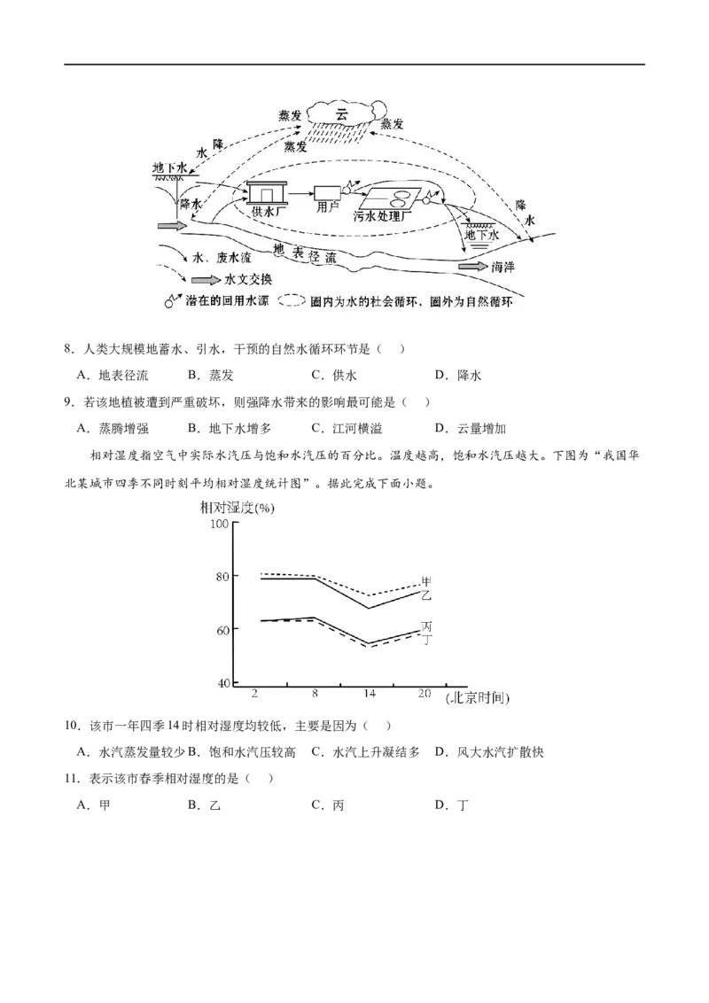 考点01水循环-2023年高考地理一轮复习小题多维练（原卷版）_9.2025地理总复习_2023年新高考复习资料_一轮复习_2023年高考地理一轮复习小题多维练（新高考专用）_地球上的水