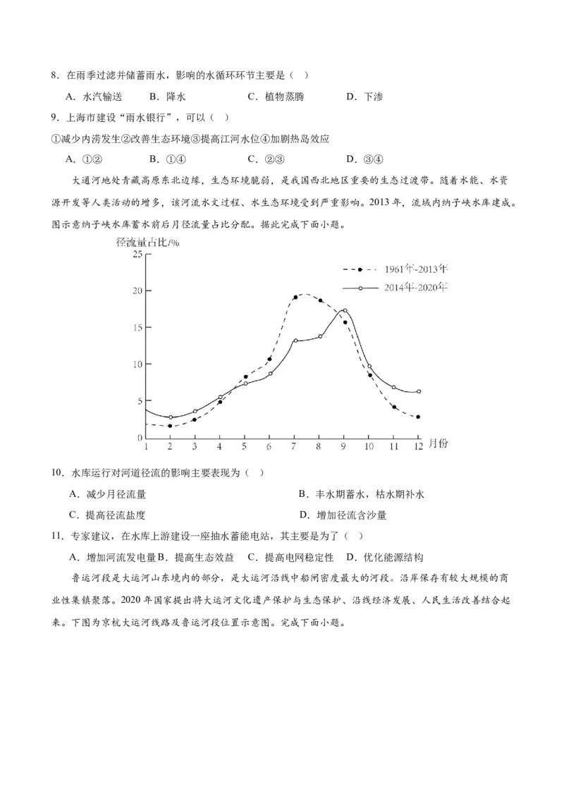 重难点04陆地水体-2024年高考地理热点&middot;重点&middot;难点专练（新高考专用）（原卷版）_9.2025地理总复习_2024年新高考资料_3.2024专项复习