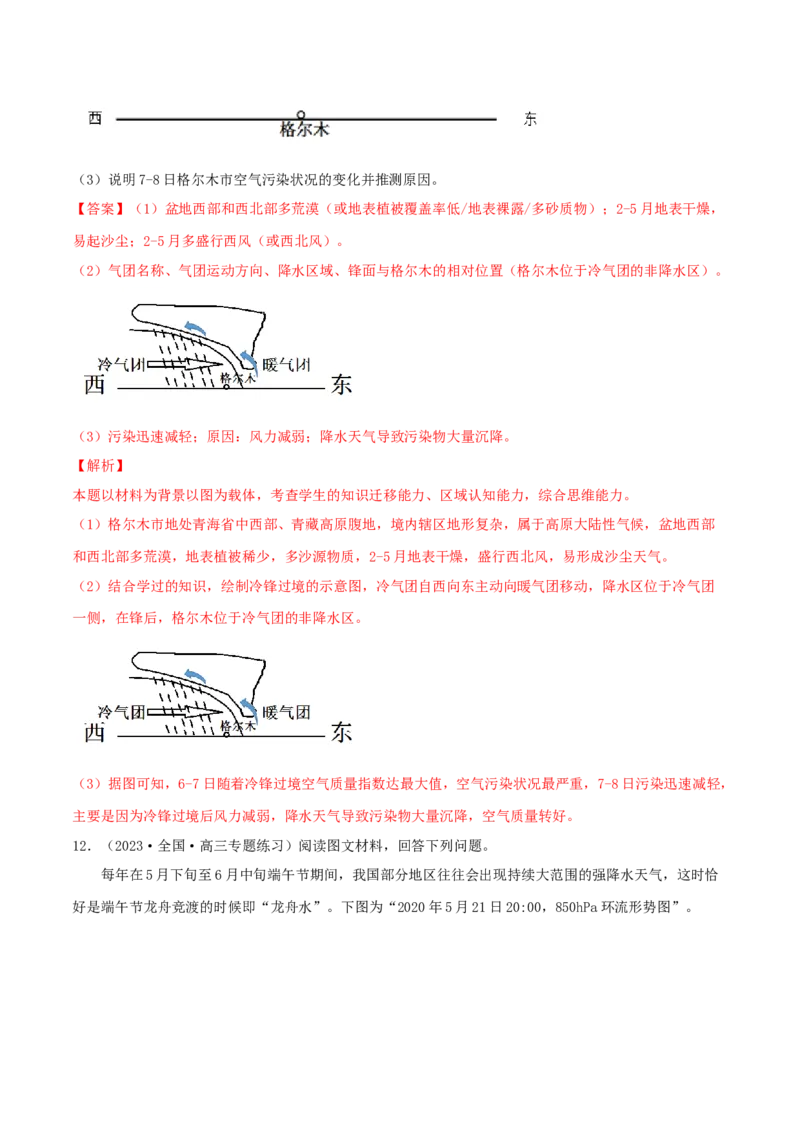 类型06常见的天气系统（解析版）_9.2025地理总复习_2023年新高考复习资料_专项复习_2023年高考地理实践力之图形绘制或填涂类题型突破（新高考）