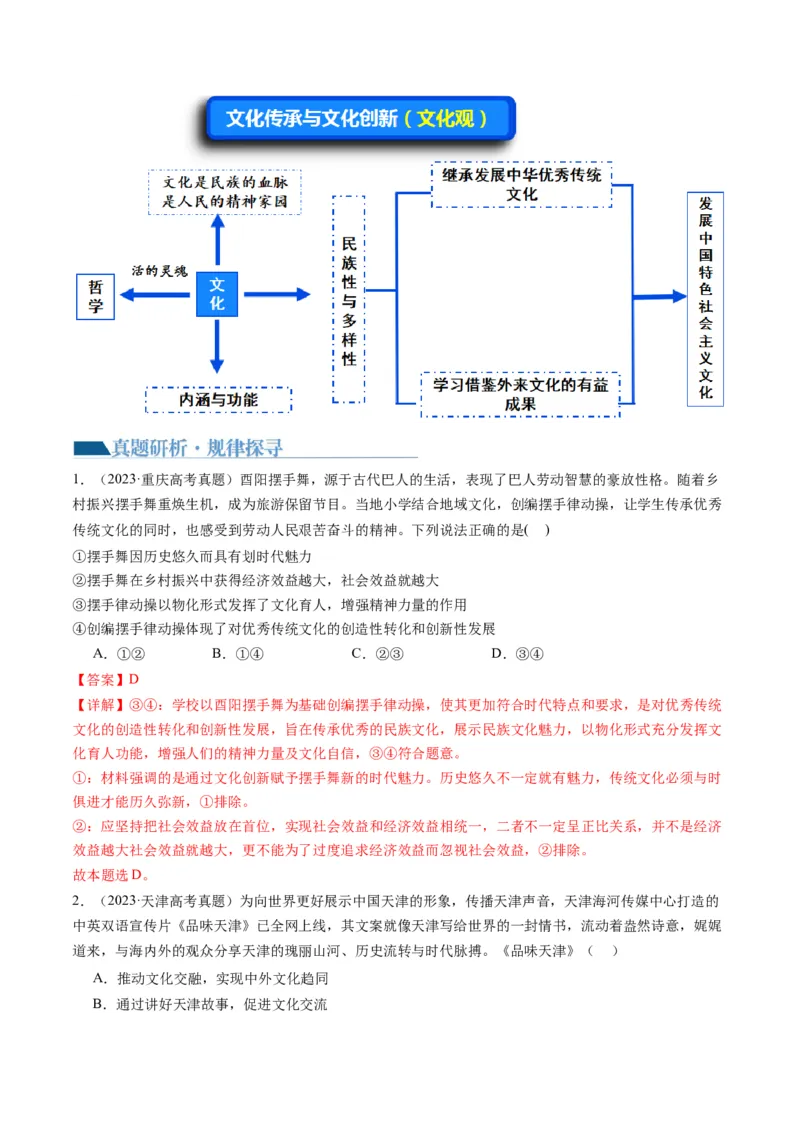 专题10文化传承与文化创新（讲义）（解析版）_8.2025政治总复习_2024年新高考资料_2.2024二轮复习_2024年高考政治二轮复习讲练测（新教材新高考）