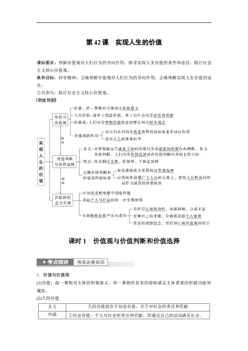2023年高考政治一轮复习（全国版）第15单元第42课课时1价值观与价值判断和价值选择_8.2025政治总复习_赠品通用版（老高考）复习资料_一轮复习