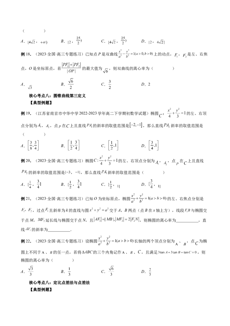 专题12圆锥曲线压轴小题常见题型全归纳（精讲精练）（原卷版）_2.2025数学总复习_2023年新高考资料_二轮复习_2023年高考数学二轮复习讲练（新高考专用）