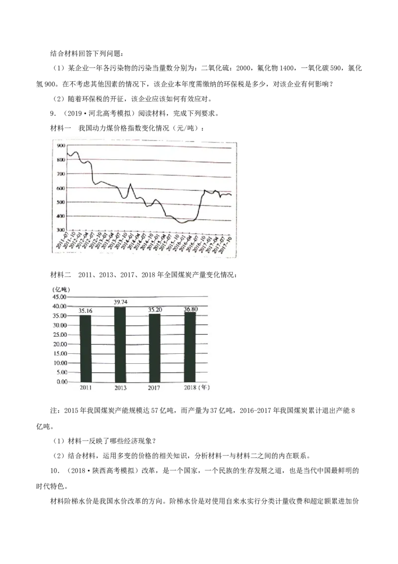 专题01价格（原卷版）_8.2025政治总复习_赠品通用版（老高考）复习资料_专项复习_答题模板_2020年高考政治主观题答题模板(等24份资料)_专题01价格-2020年高考政治主观题答题模板