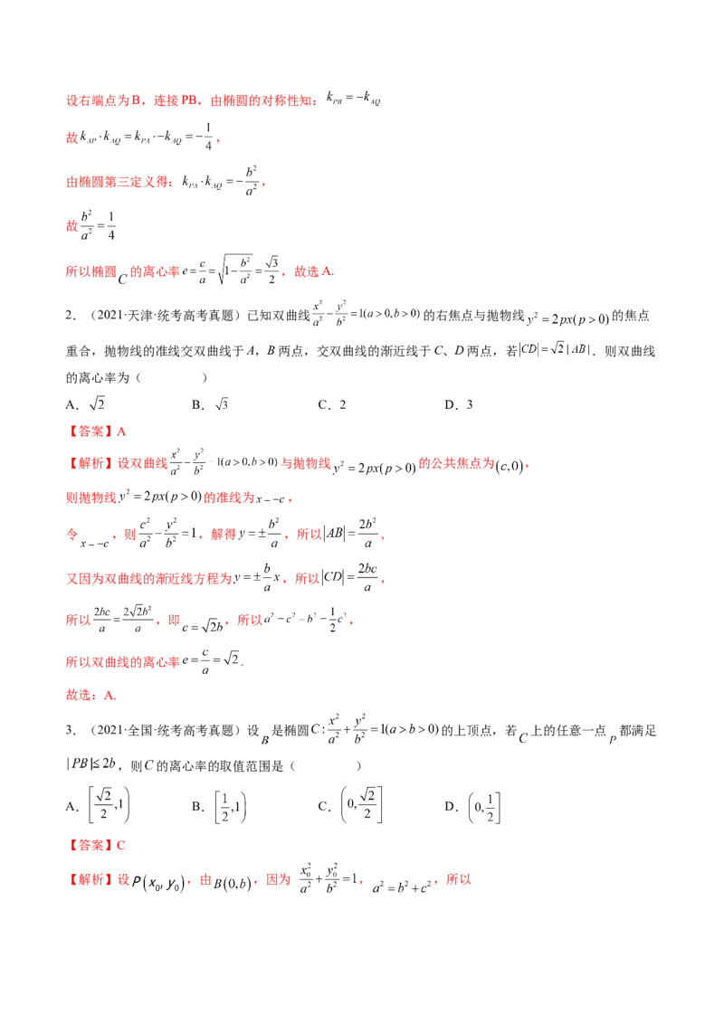 专题11离心率问题速解（精讲精练）（解析版）_2.2025数学总复习_2023年新高考资料_二轮复习_2023年高考数学二轮复习讲练（新高考专用）