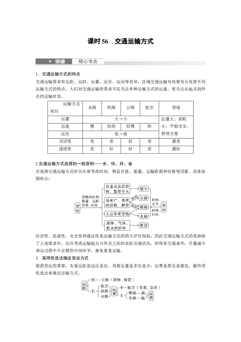 第二部分　第四章　课时56　交通运输方式_9.2025地理总复习_2024年新高考资料_1.2024一轮复习_2024年高考地理一轮复习讲义（新人教版）_学生版在此文件夹_大一轮复习讲义
