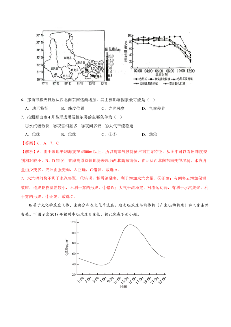 雾-2023年高三地理二轮小专题练习（新课标）（解析版）_9.2025地理总复习_2023年新高考复习资料_二轮复习_寒假小练2023年高三地理二轮小专题练习（新课标）291470456