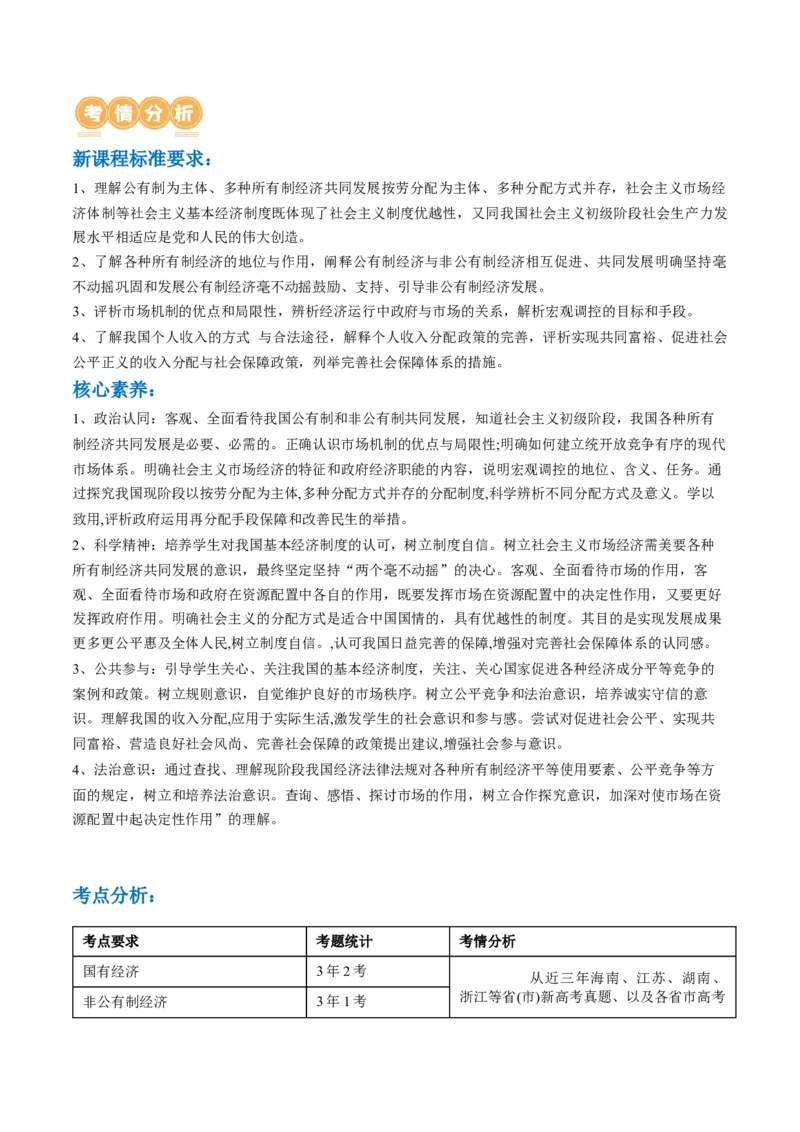 专题03我国的基本经济制度（讲义）（原卷版）_8.2025政治总复习_2024年新高考资料_2.2024二轮复习_2024年高考政治二轮复习讲练测（新教材新高考）
