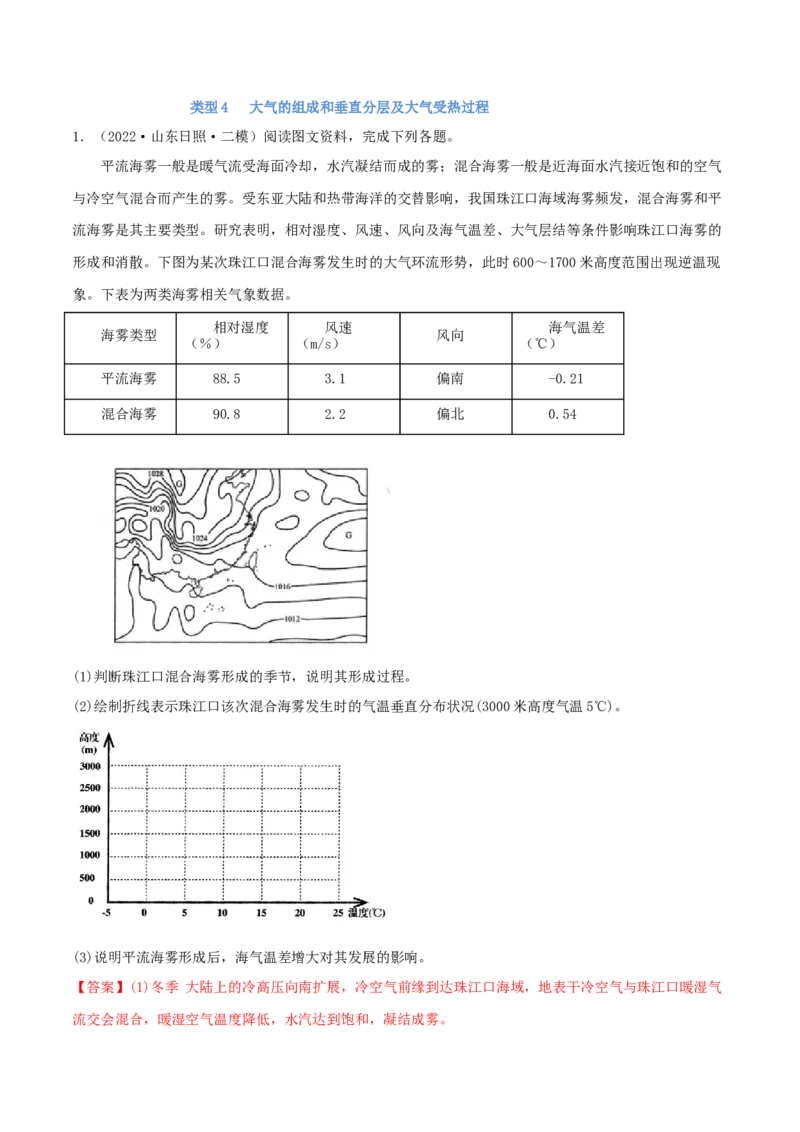 类型04大气的组成和垂直分层及大气受热过程（解析版）_9.2025地理总复习_2023年新高考复习资料_专项复习_2023年高考地理实践力之图形绘制或填涂类题型突破（新高考）